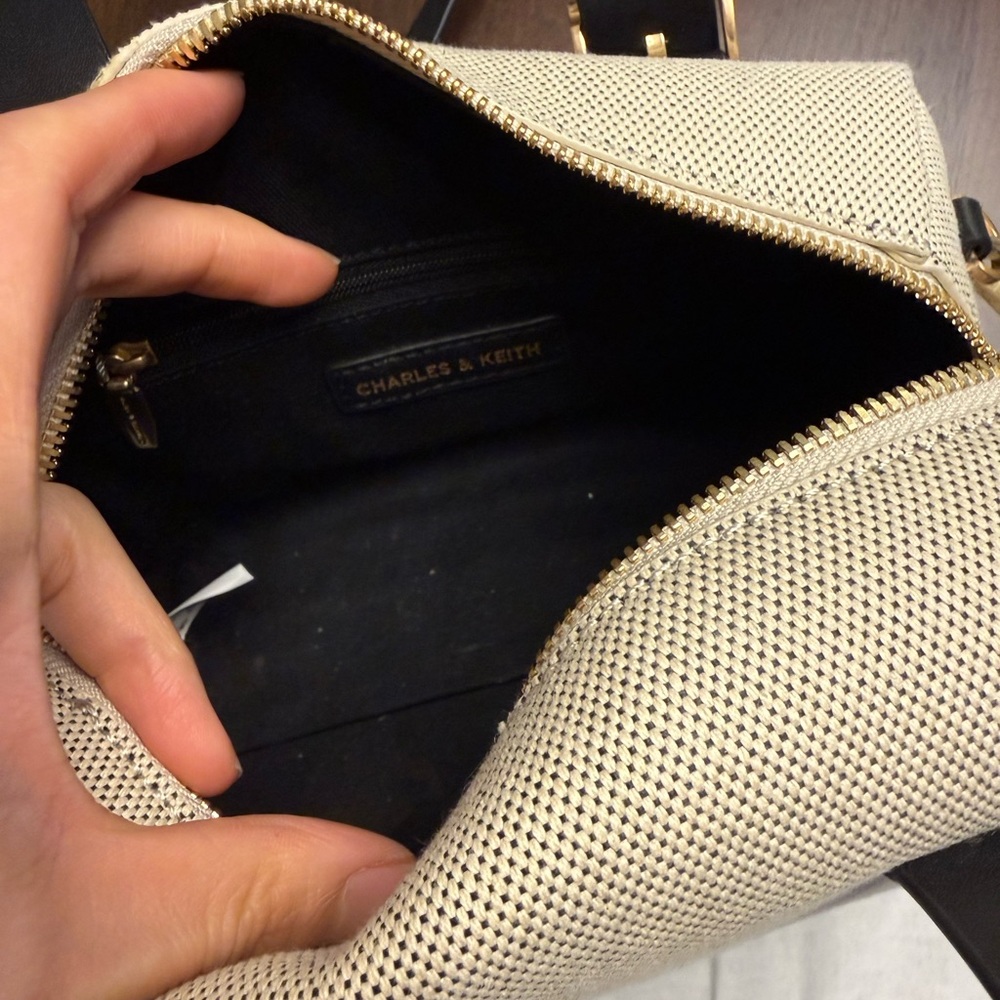 Charles & Keith Elegant Black and Cream canvas Satchel with shoulder strap - Picture 8 of 8